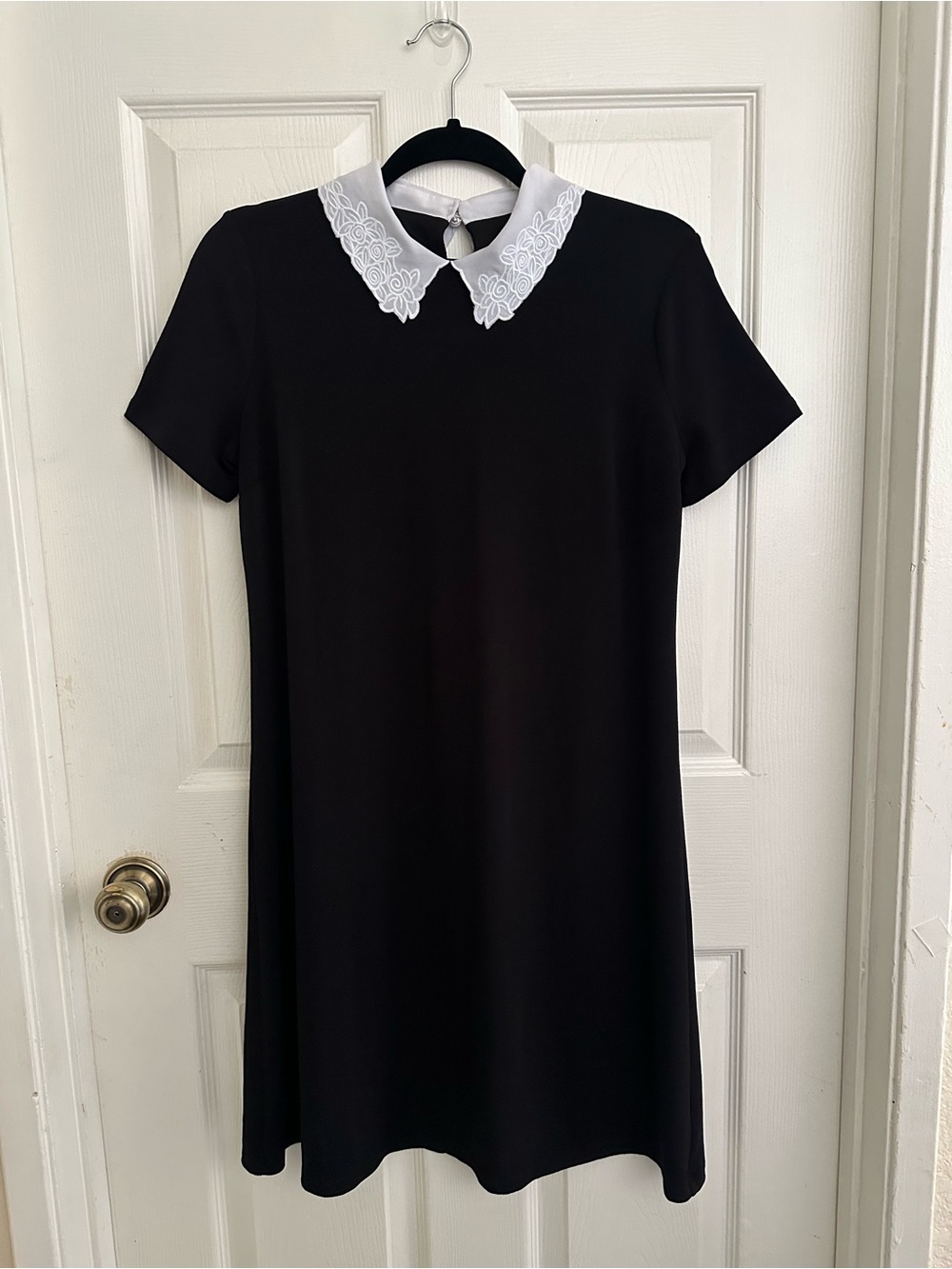 Wednesday Addams Black Mini Dress White Lace Collar Goth Coquette Halloween Mod